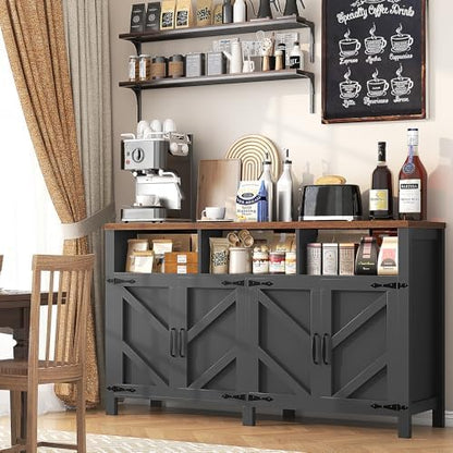 Buffet Sideboard with Storage Farmhouse with 4 Doors, 55'' Large Kitchen Storage
