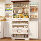 Farmhouse Kitchen Pantry Cabinet, 72" Height Tall Freestanding Cupboard with Sliding Storage Rack