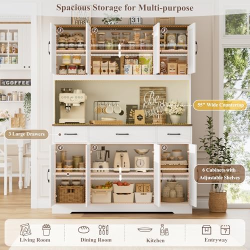 71" Tall Kitchen Pantry Storage Cabinet with Charging Station,
