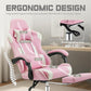 White Pink Gaming Chair with Footrest & Headrest, PU Leather Reclining Office Chair