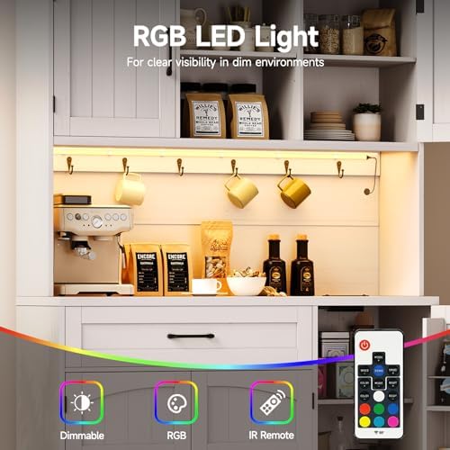 71" Pantry Cabinet, Kitchen Pantry Storage Cabinet with LED Light & Outlet, Kitchen Hutch