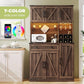 71" Pantry Cabinet, Kitchen Pantry Storage Cabinet with Outlet & LED Light, Farmhouse Kitchen