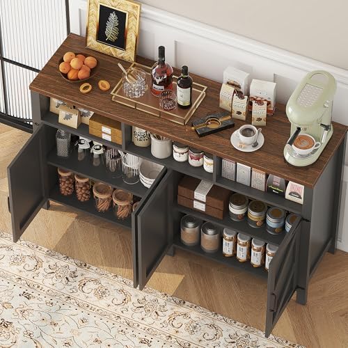 Buffet Sideboard with Storage Farmhouse with 4 Doors, 55'' Large Kitchen Storage