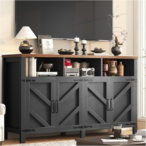Buffet Sideboard with Storage Farmhouse with 4 Doors, 55'' Large Kitchen Storage