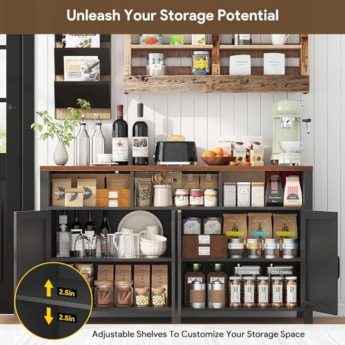 Buffet Sideboard with Storage Farmhouse with 4 Doors, 55'' Large Kitchen Storage