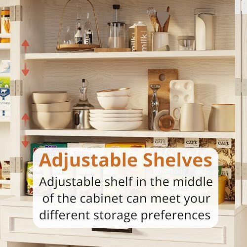 Farmhouse Kitchen Pantry Cabinet, 72" Height Tall Freestanding Cupboard with Sliding Storage Rack