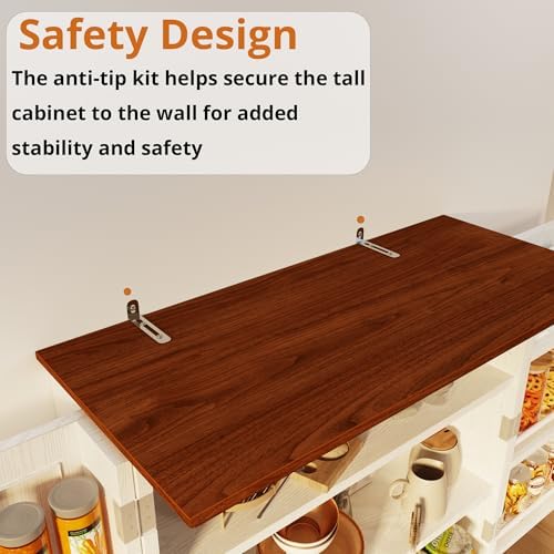 Farmhouse Kitchen Pantry Cabinet, 72" Height Tall Freestanding Cupboard with Sliding Storage Rack