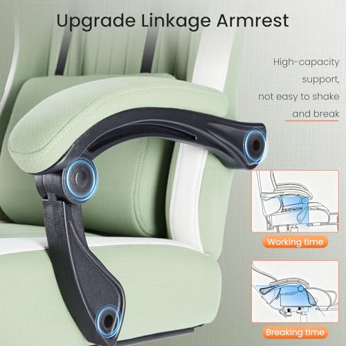 White Pink Gaming Chair with Footrest & Headrest, PU Leather Reclining Office Chair