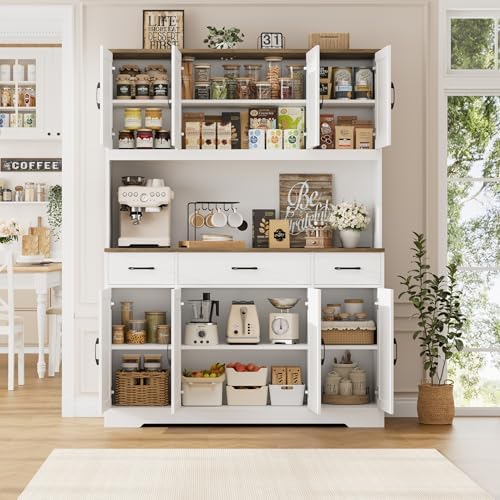 71" Tall Kitchen Pantry Storage Cabinet with Charging Station,