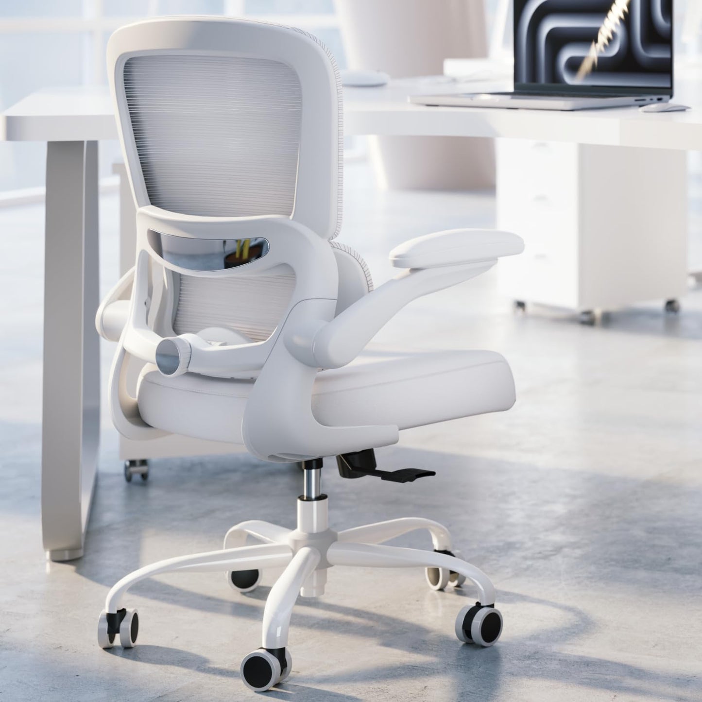 White Ergonomic Office Chair – Mesh Desk Chair with Adjustable Lumbar Support, Comfortable Executive