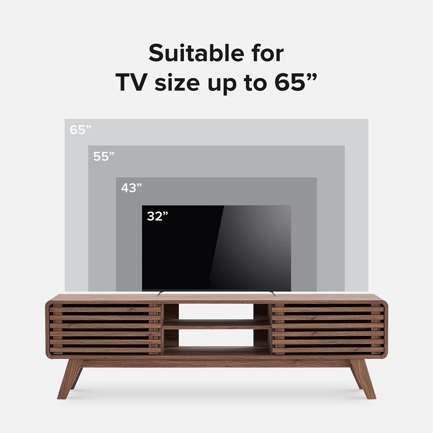 Mid-Century Modern TV Stand – 59" Walnut Entertainment Center for 55–65 Inch TVs,