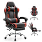 White Pink Gaming Chair with Footrest & Headrest, PU Leather Reclining Office Chair