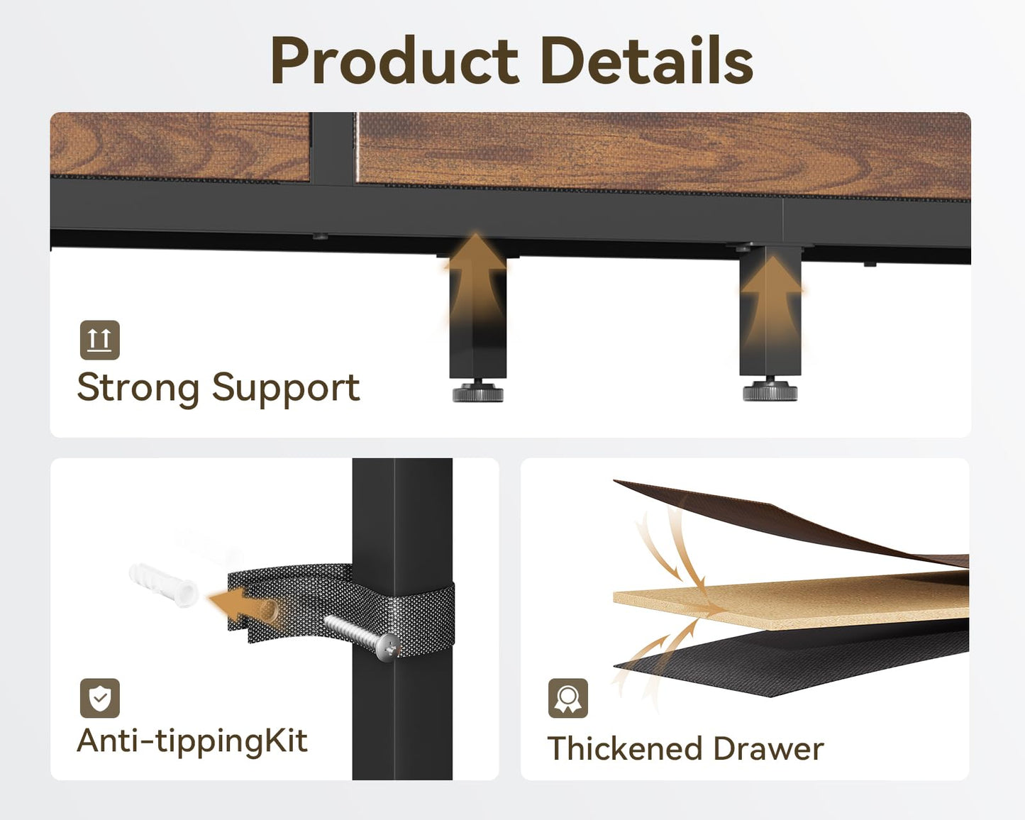 Black TV Stand with LED Lights & Power Outlets, 5 Drawer Entertainment Center for 40–50 Inch TVs