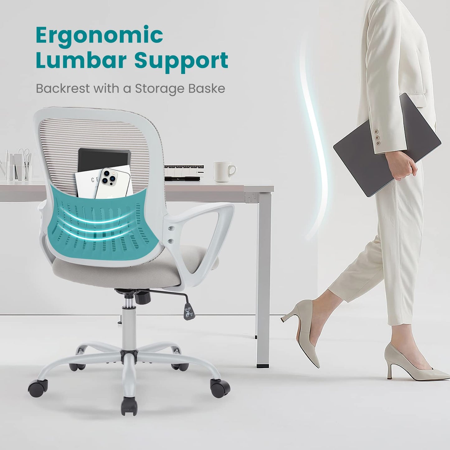 Ergonomic Home Office Chair – Mid-Back Mesh Computer Desk Chair with Lumbar Support