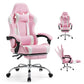 White Pink Gaming Chair with Footrest & Headrest, PU Leather Reclining Office Chair
