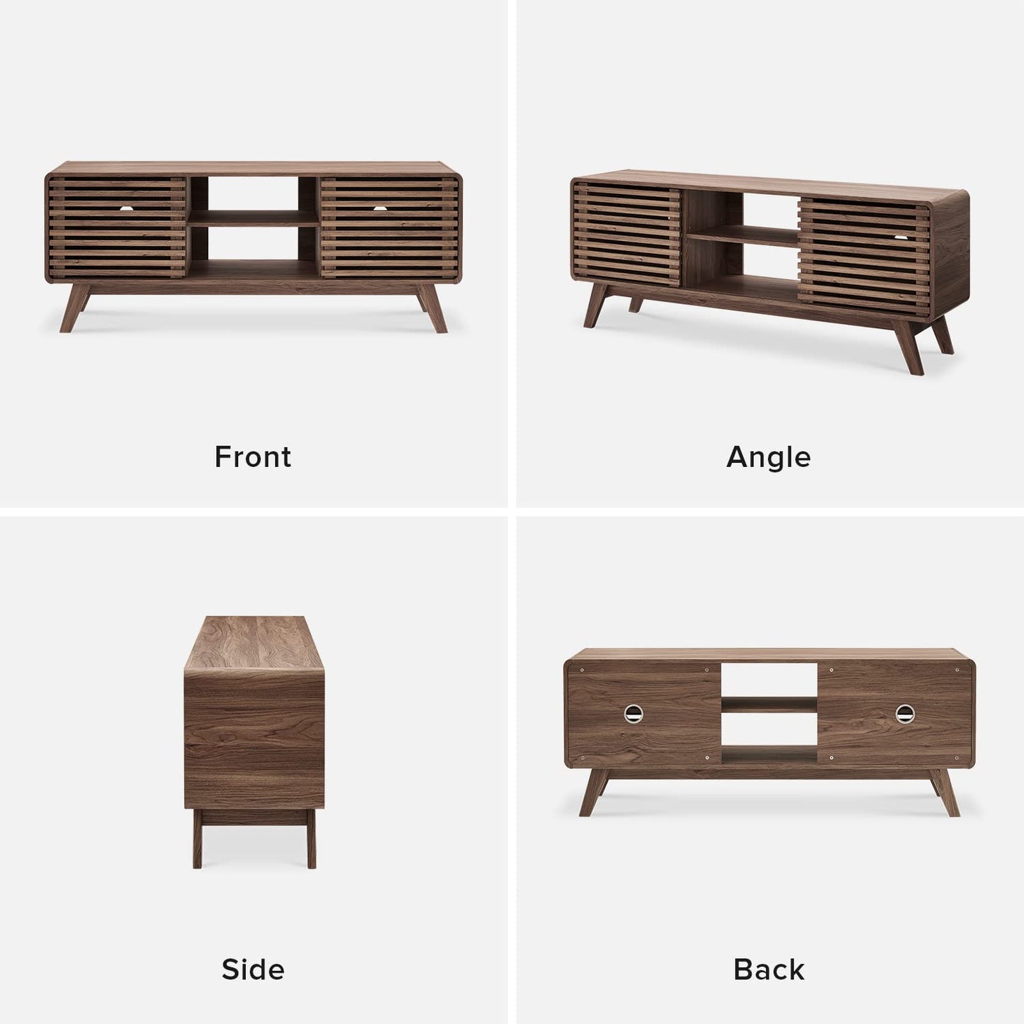 Mid-Century Modern TV Stand – 59" Walnut Entertainment Center for 55–65 Inch TVs,