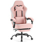 White Pink Gaming Chair with Footrest & Headrest, PU Leather Reclining Office Chair
