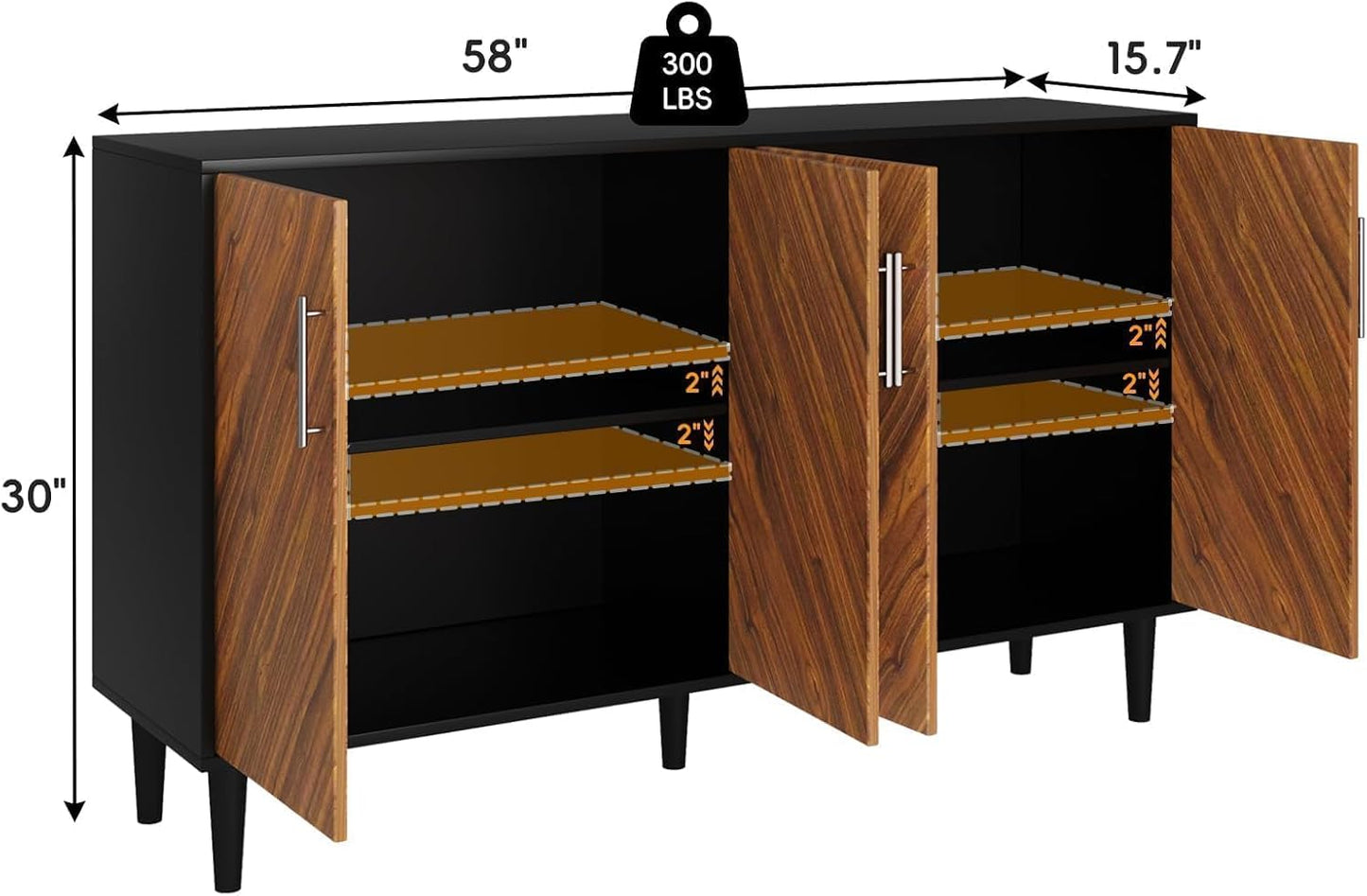 58" Coffee Bar Cabinet with Storage, Buffet Cabinet with 4 Large Doors, Storage Cabine