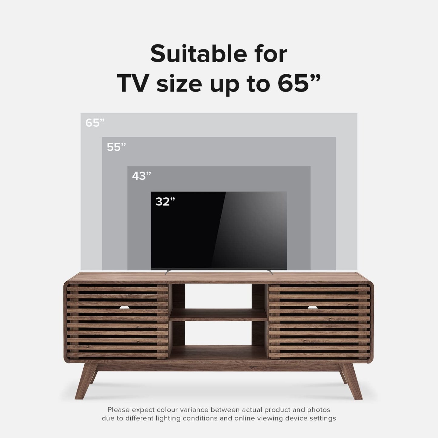 Mid-Century Modern TV Stand – 59" Walnut Entertainment Center for 55–65 Inch TVs,