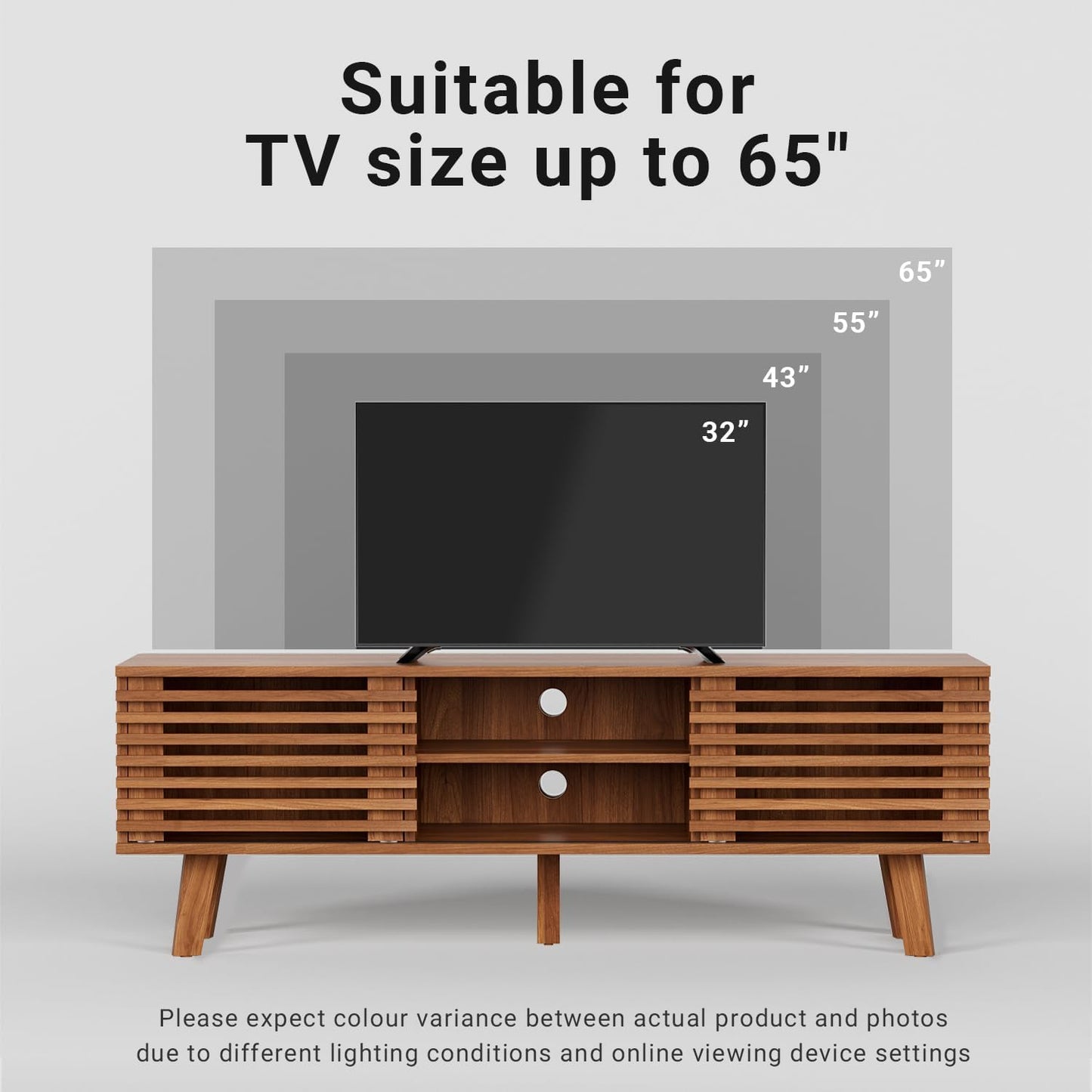 Modern Boho TV Stand for 55–65 Inch TVs – Entertainment Center with Sliding Doors & Storage