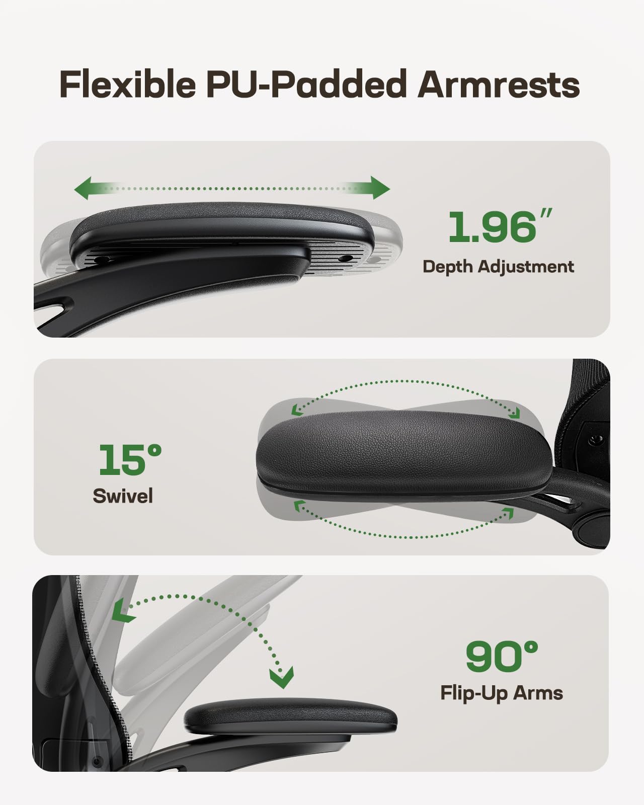 Ergonomic Office Chair with Mesh Back, Adjustable Lumbar Support, 3D Armrests & Headrest,