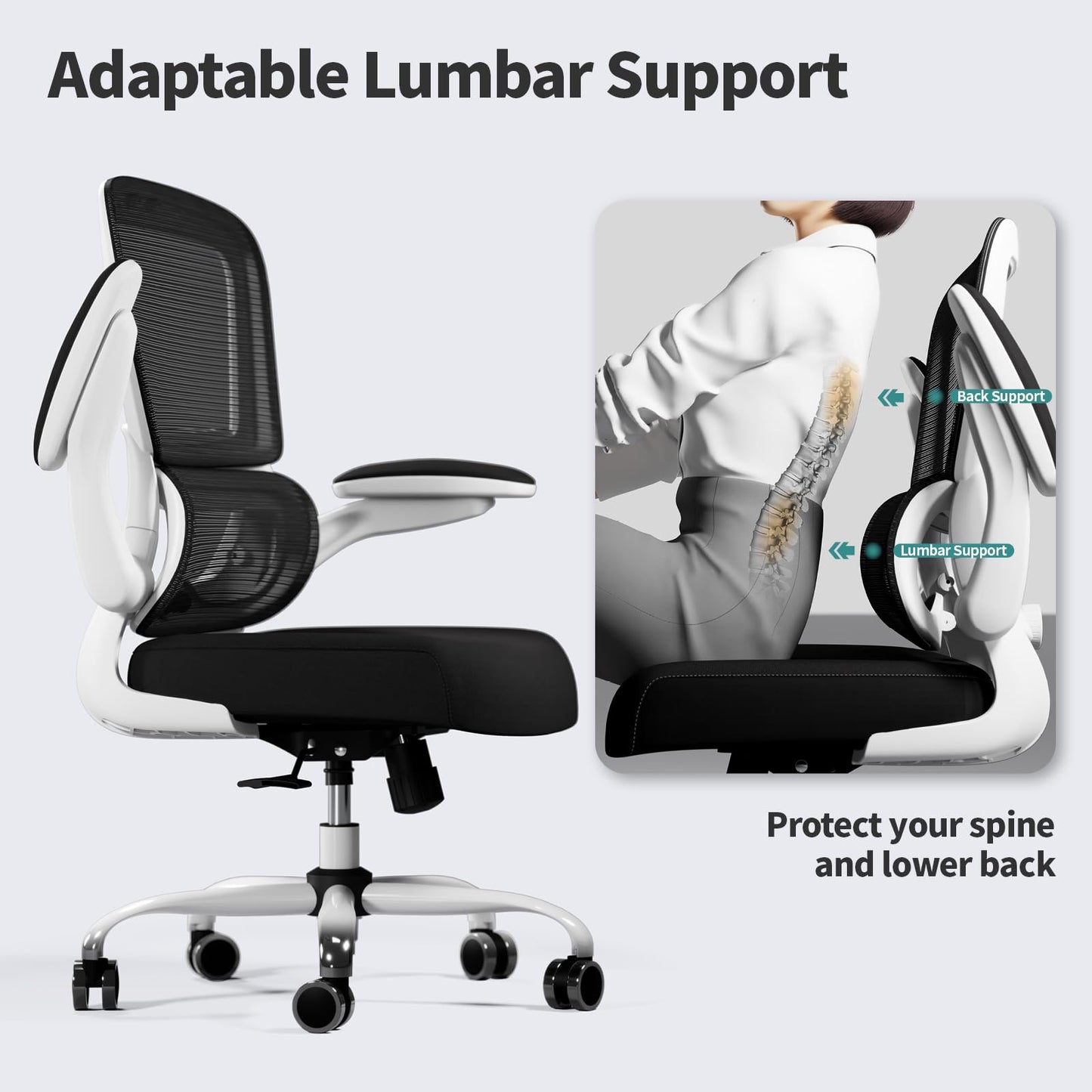 White Ergonomic Office Chair – Mesh Desk Chair with Adjustable Lumbar Support, Comfortable Executive