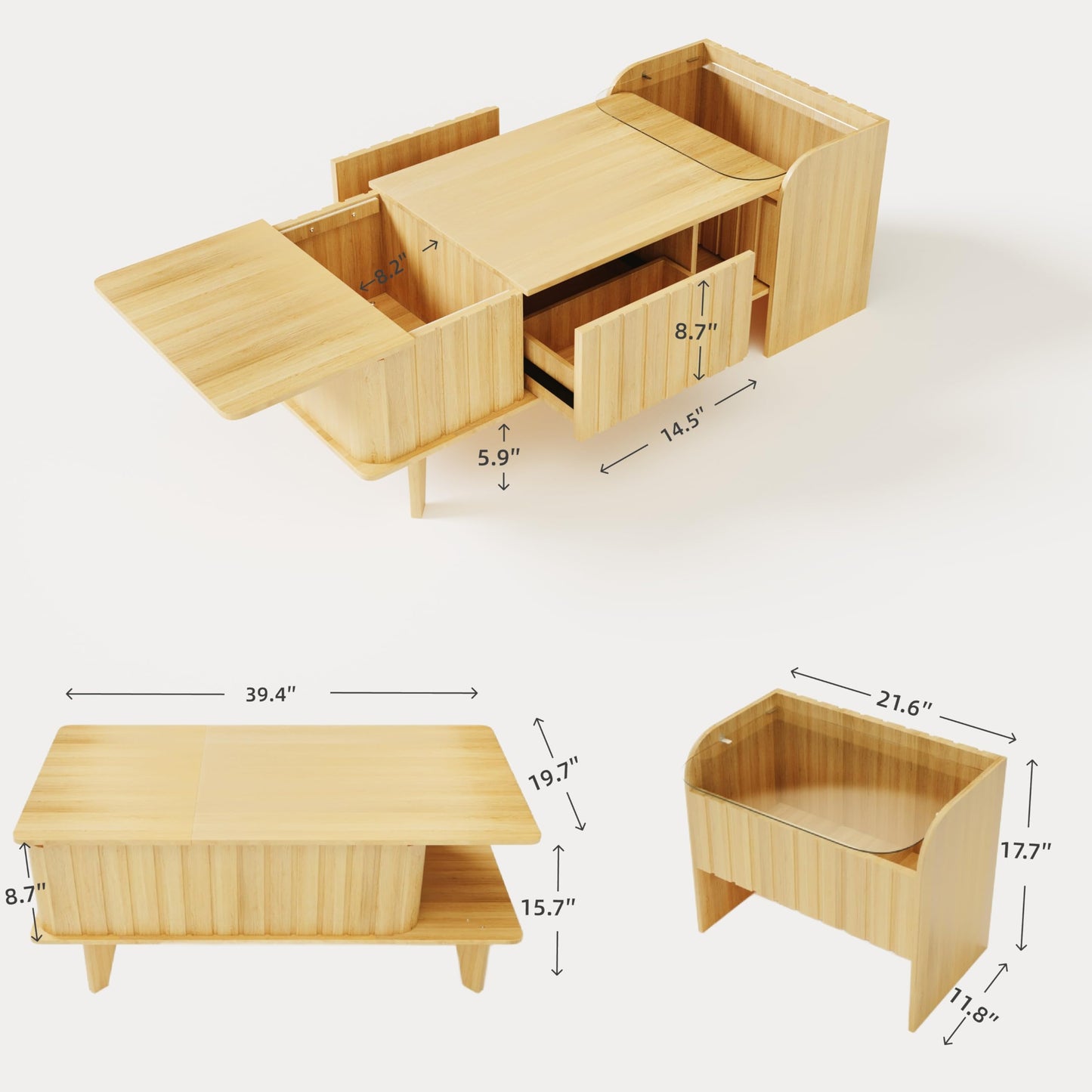 Extendable Coffee Table with Side Table,Reversible Living Room Table with Lifting