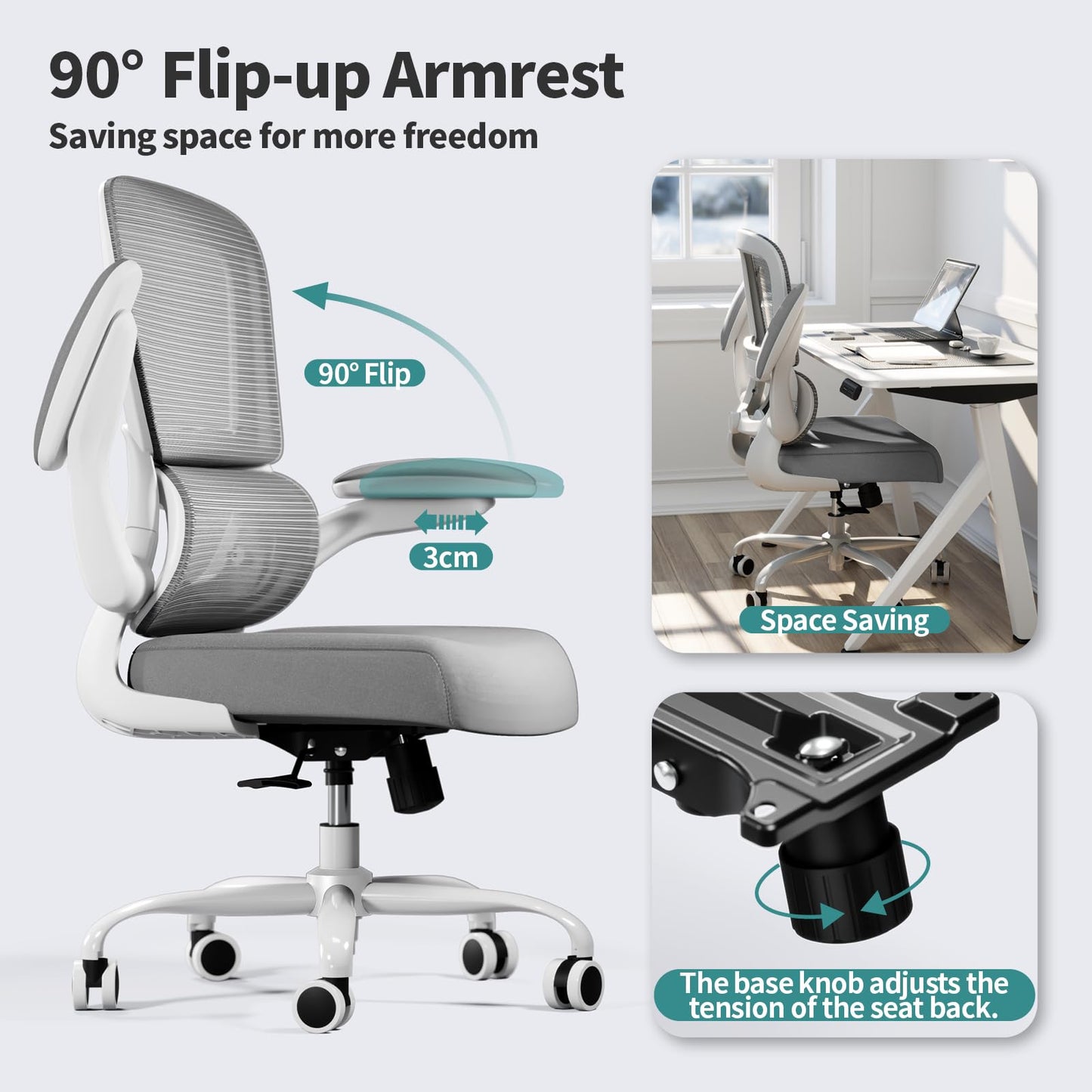 White Ergonomic Office Chair – Mesh Desk Chair with Adjustable Lumbar Support, Comfortable Executive