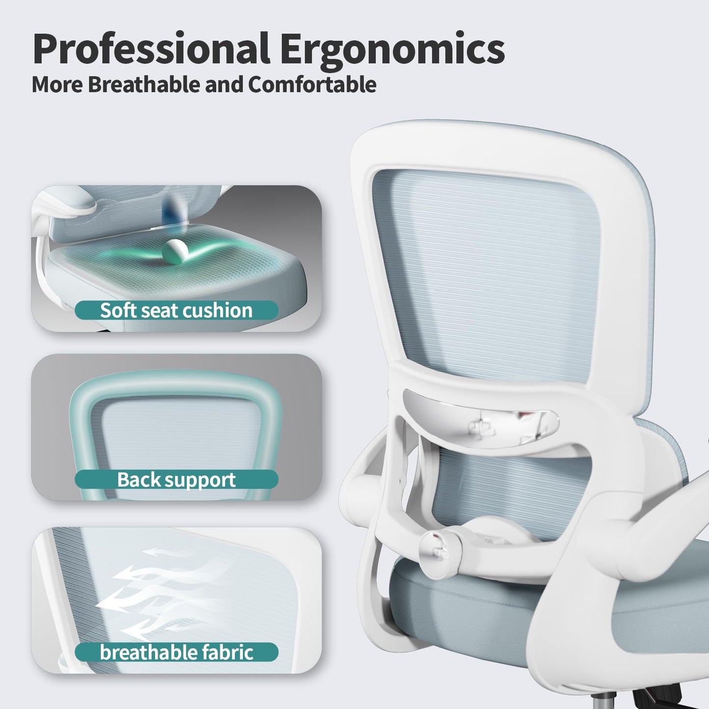 White Ergonomic Office Chair – Mesh Desk Chair with Adjustable Lumbar Support, Comfortable Executive