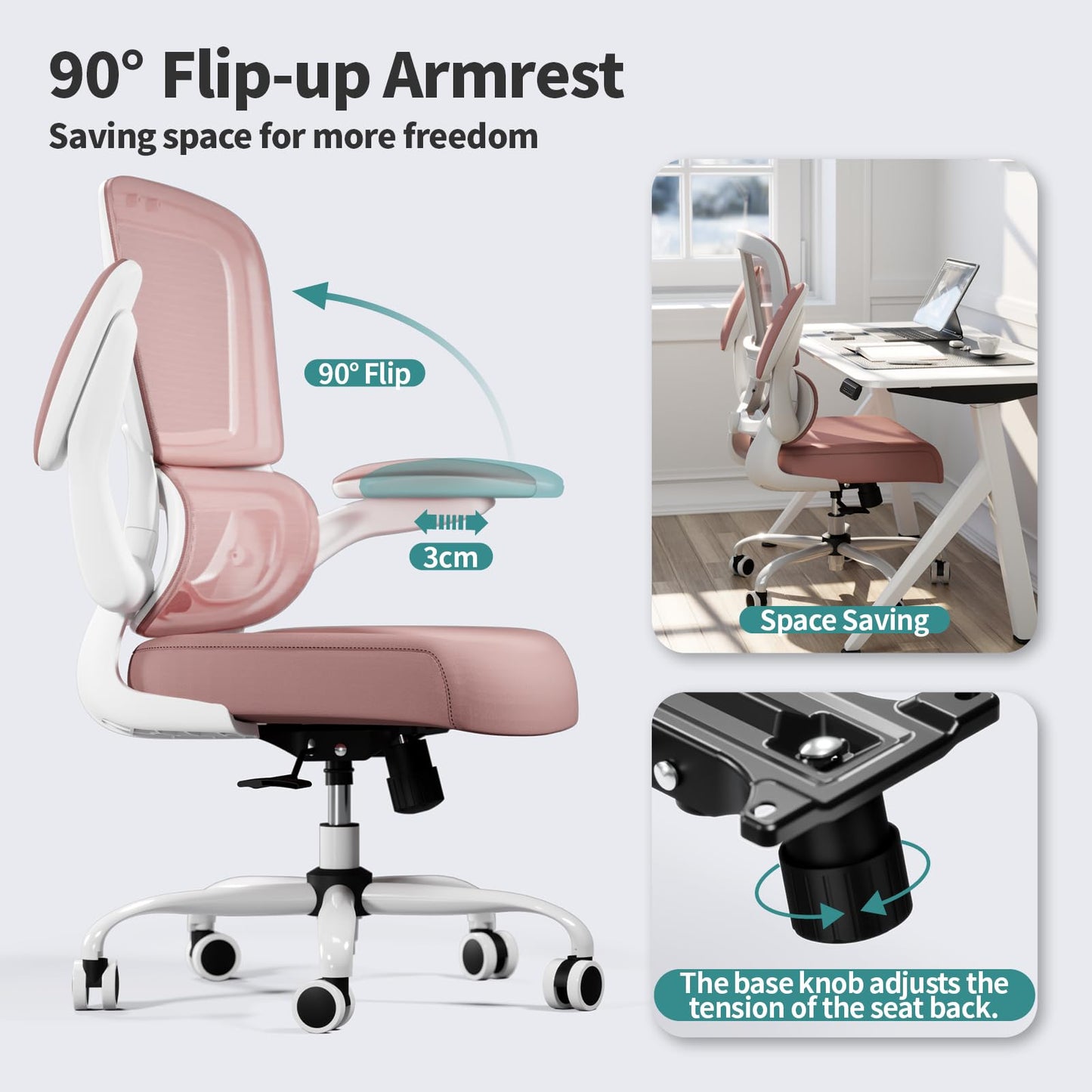 White Ergonomic Office Chair – Mesh Desk Chair with Adjustable Lumbar Support, Comfortable Executive