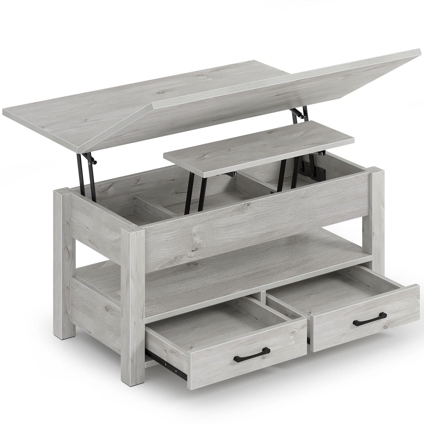 Lift Top Coffee Table – Convertible Espresso Table with Drawers & Hidden Storage,