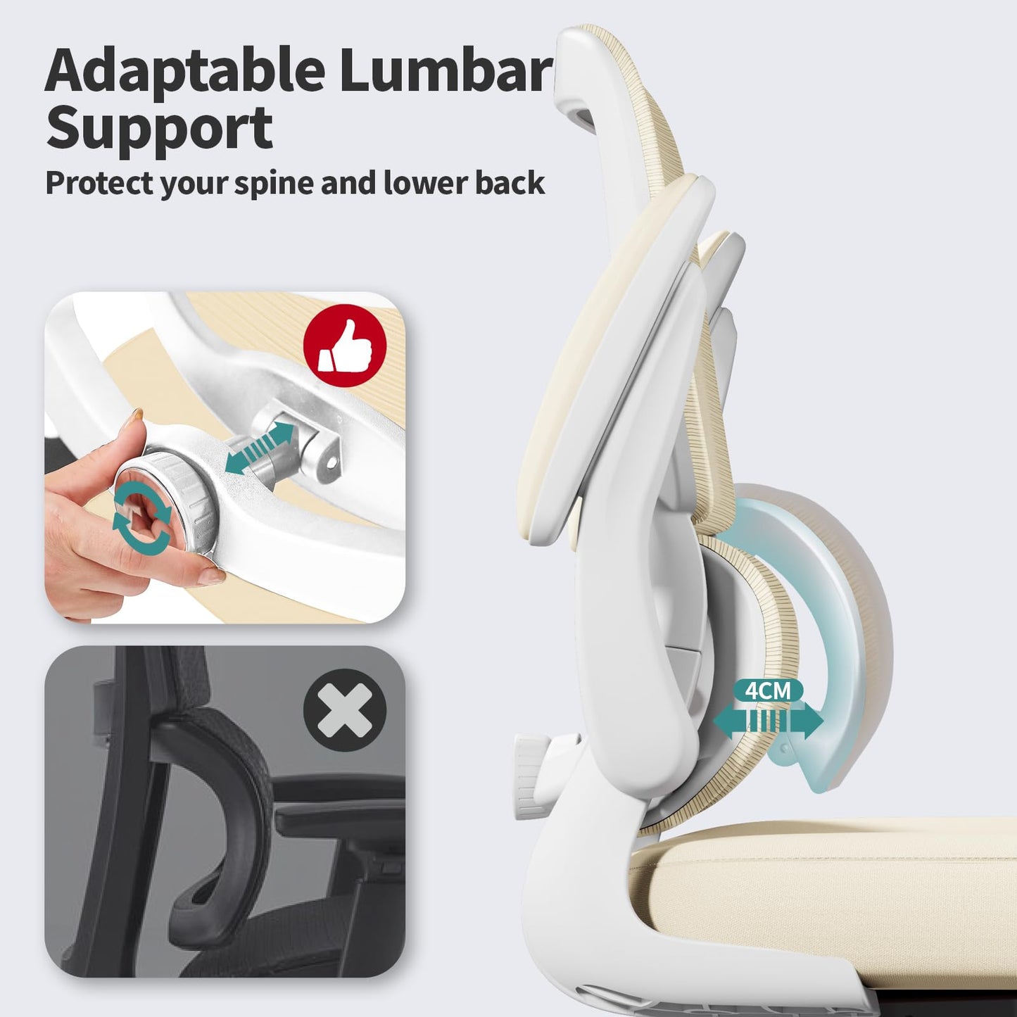 White Ergonomic Office Chair – Mesh Desk Chair with Adjustable Lumbar Support, Comfortable Executive