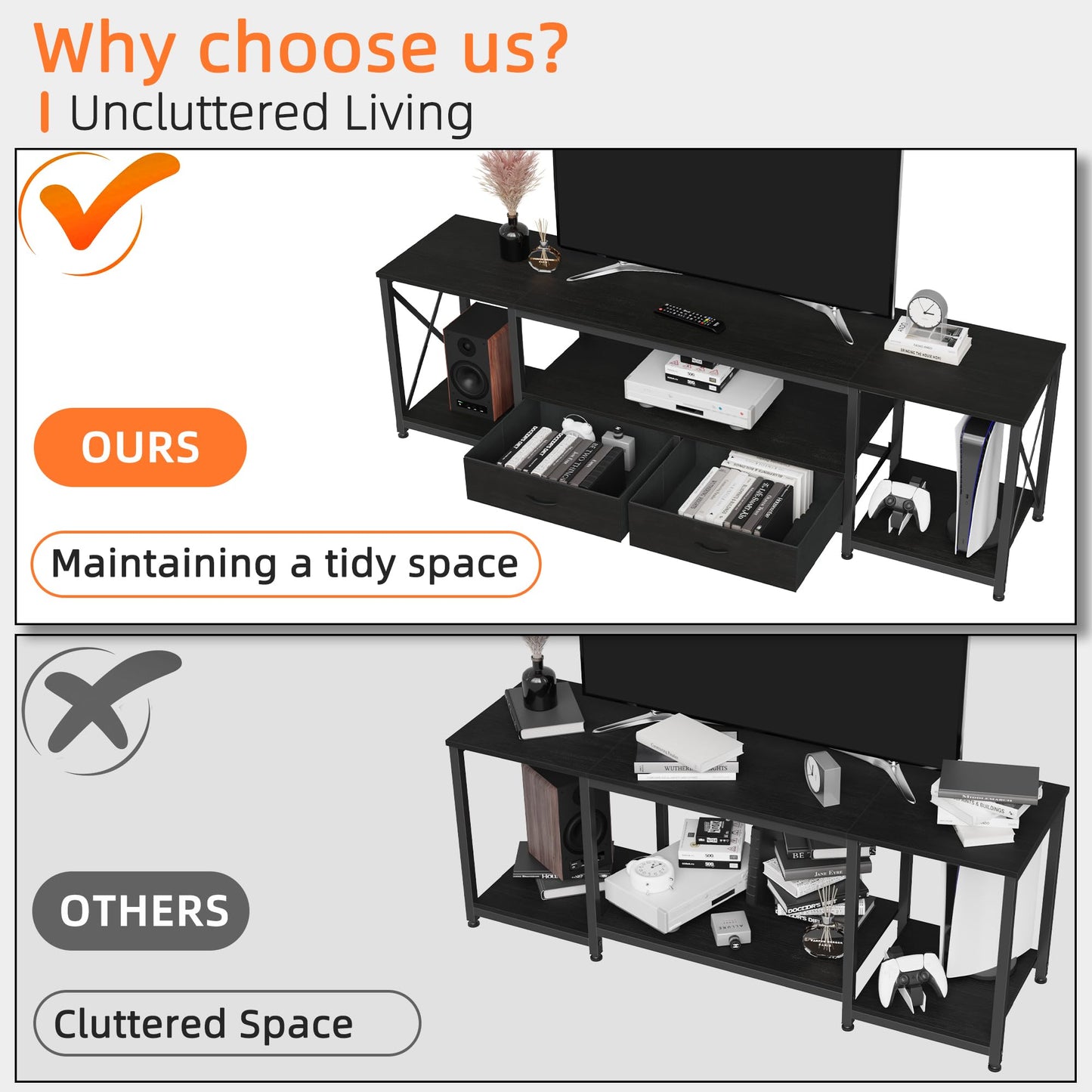 63" Rustic Brown TV Stand for 65–75 Inch TVs – Industrial Entertainment Center with Fabric Drawers