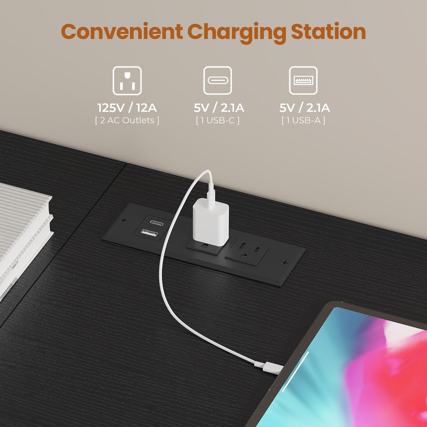 63" Rustic Brown LED TV Stand for 65–75 Inch TVs – Entertainment Center with Power Outlets,