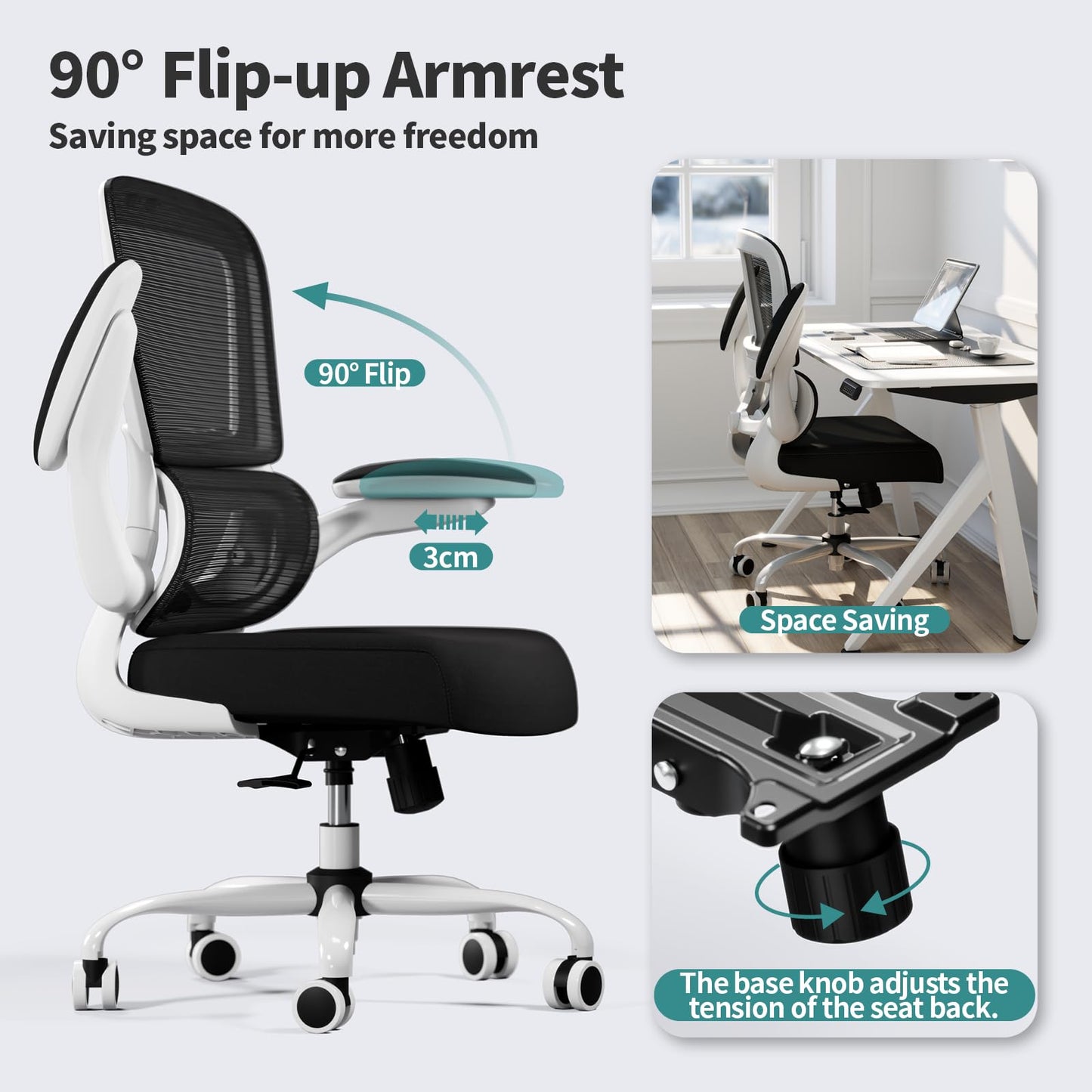 White Ergonomic Office Chair – Mesh Desk Chair with Adjustable Lumbar Support, Comfortable Executive