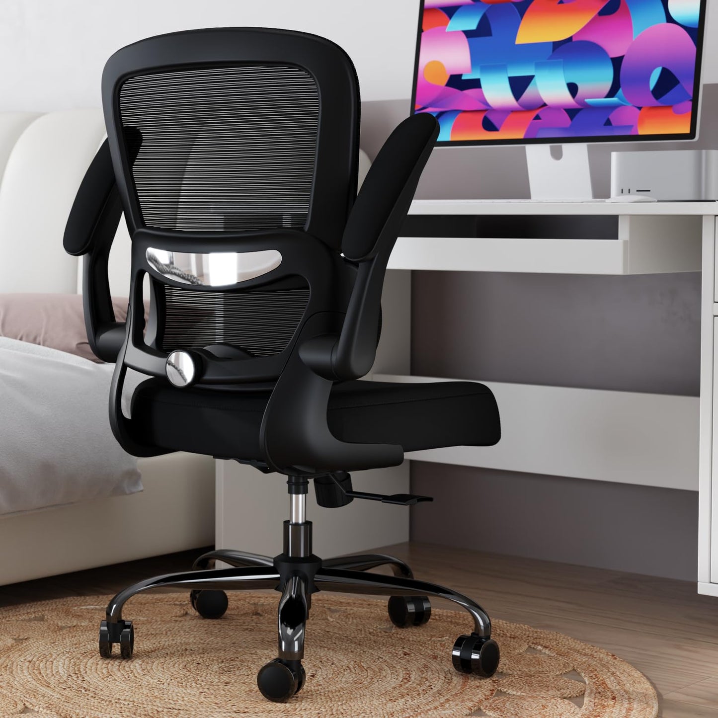 White Ergonomic Office Chair – Mesh Desk Chair with Adjustable Lumbar Support, Comfortable Executive
