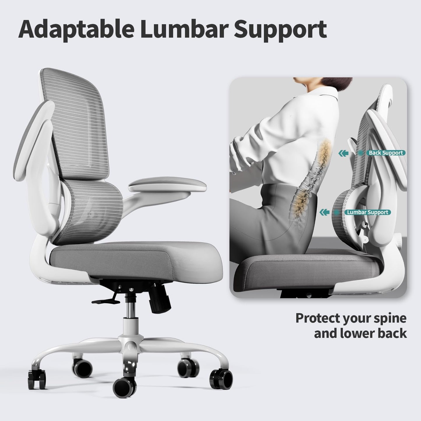 White Ergonomic Office Chair – Mesh Desk Chair with Adjustable Lumbar Support, Comfortable Executive
