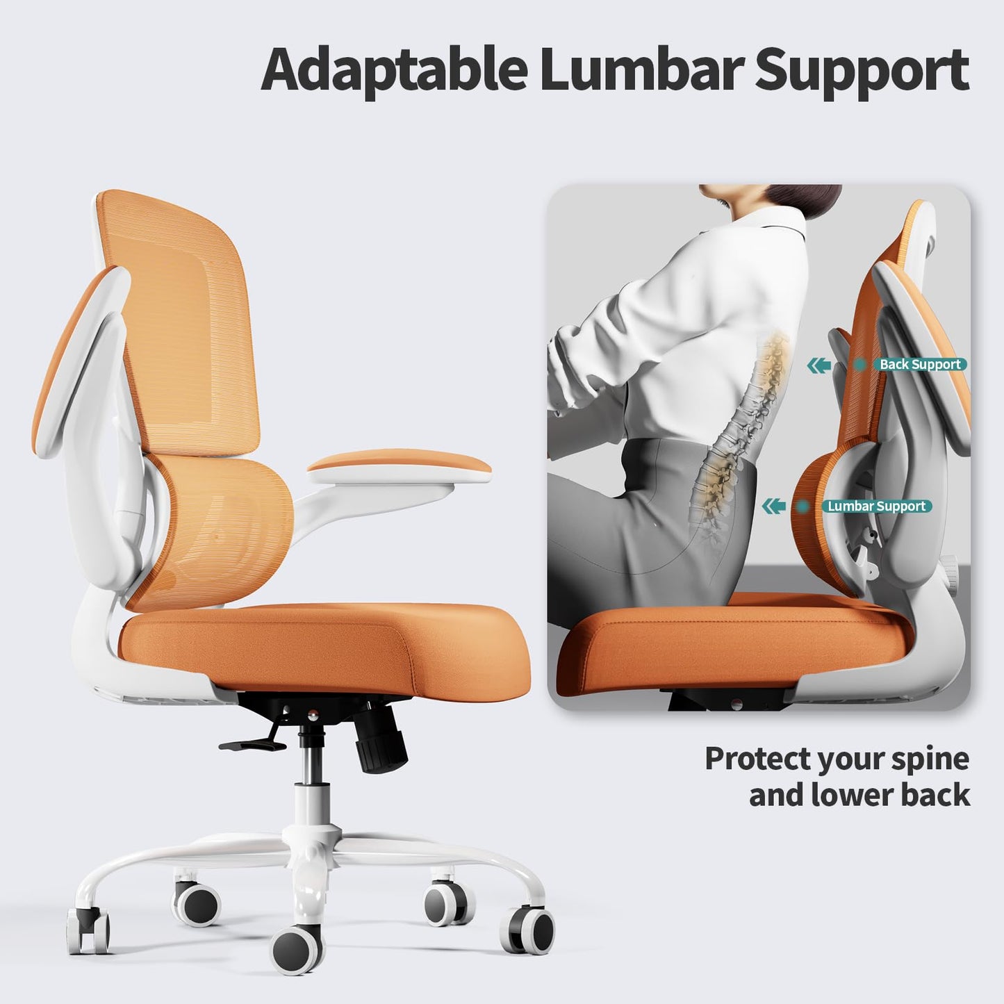 White Ergonomic Office Chair – Mesh Desk Chair with Adjustable Lumbar Support, Comfortable Executive