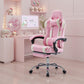 White Pink Gaming Chair with Footrest & Headrest, PU Leather Reclining Office Chair