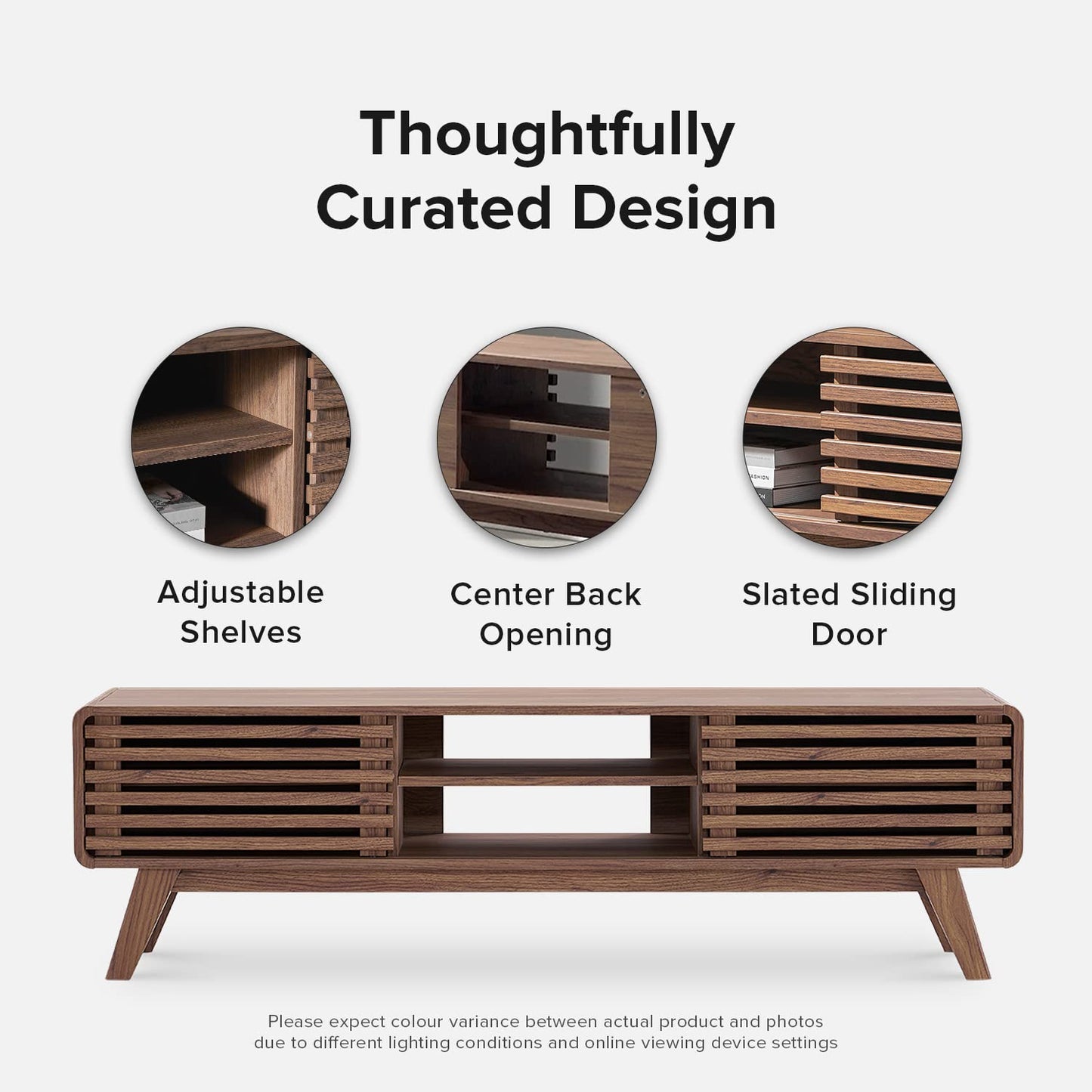 Mid-Century Modern TV Stand – 59" Walnut Entertainment Center for 55–65 Inch TVs,