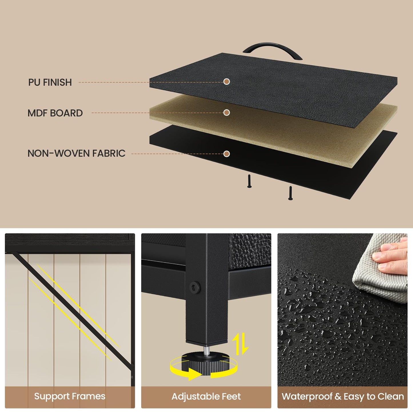 55" Rustic Brown TV Stand – LED Entertainment Center with Power Outlets, 6 PU Fabric Drawers