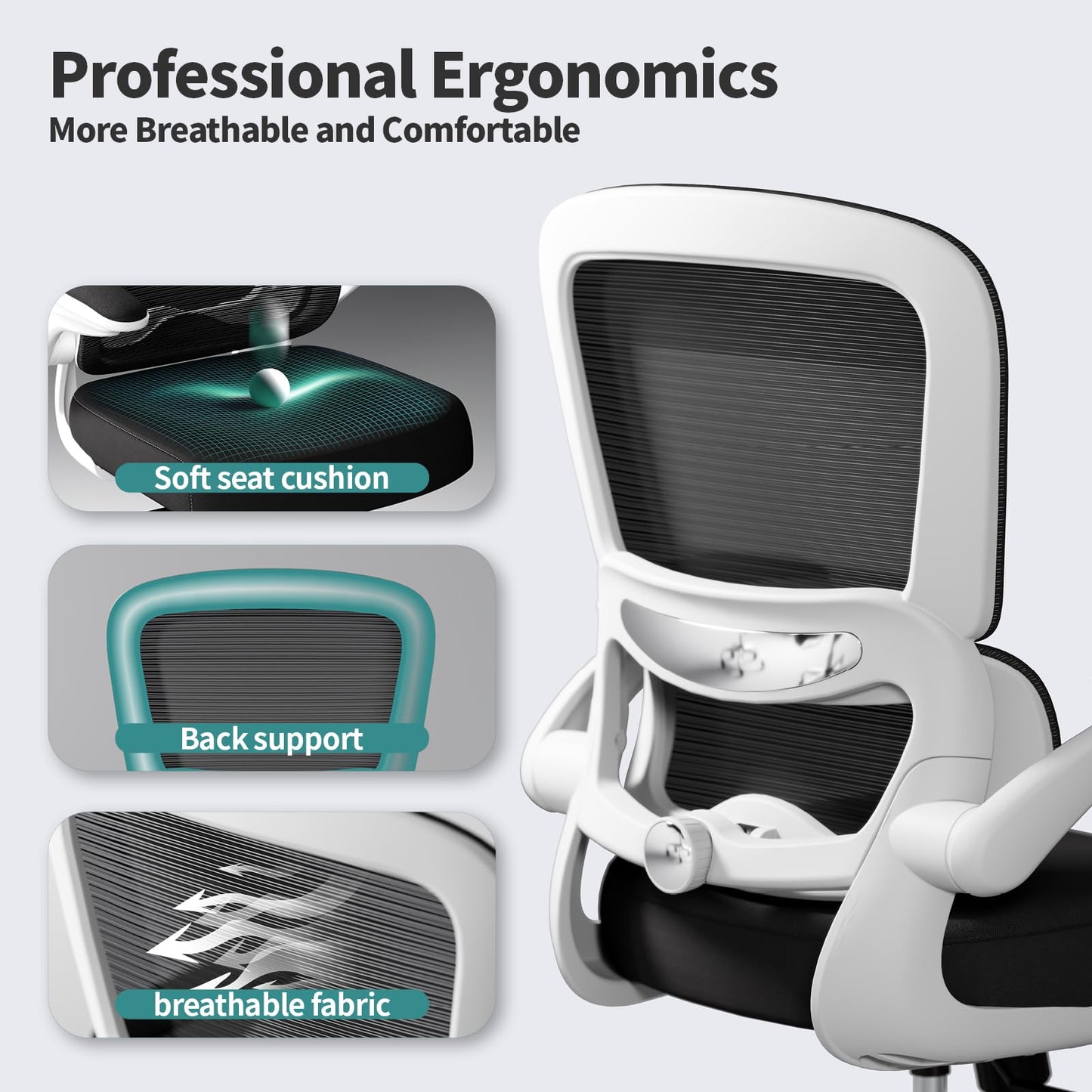 White Ergonomic Office Chair – Mesh Desk Chair with Adjustable Lumbar Support, Comfortable Executive