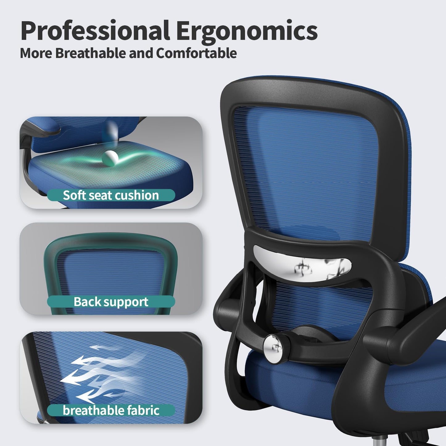 White Ergonomic Office Chair – Mesh Desk Chair with Adjustable Lumbar Support, Comfortable Executive