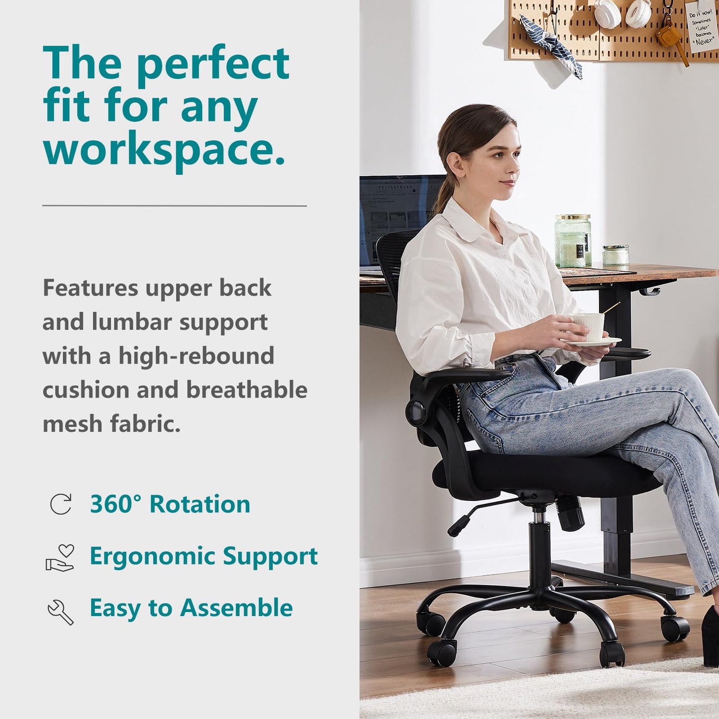 Ergonomic Home Office Chair – Mid-Back Mesh Computer Desk Chair with Lumbar Support