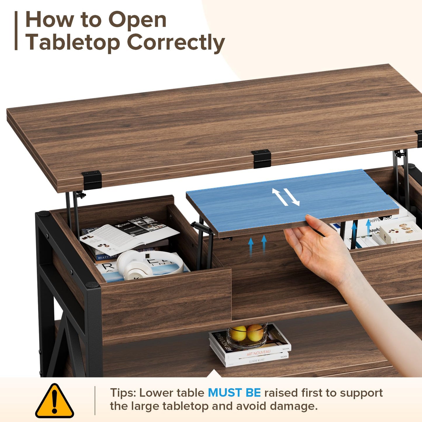 40" Lift Top Coffee Table,4 in 1 Multi-Function Lift Coffee Tables with Storage Drawers