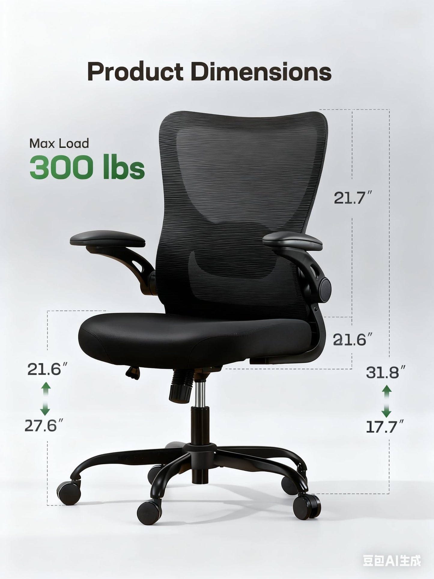 Ergonomic Office Chair with Mesh Back, Adjustable Lumbar Support, 3D Armrests & Headrest,