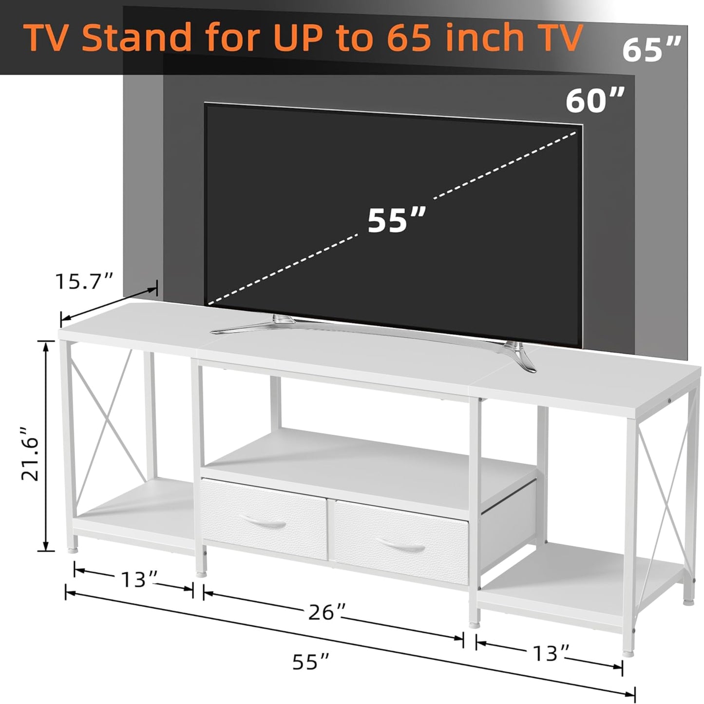 63" Rustic Brown TV Stand for 65–75 Inch TVs – Industrial Entertainment Center with Fabric Drawers