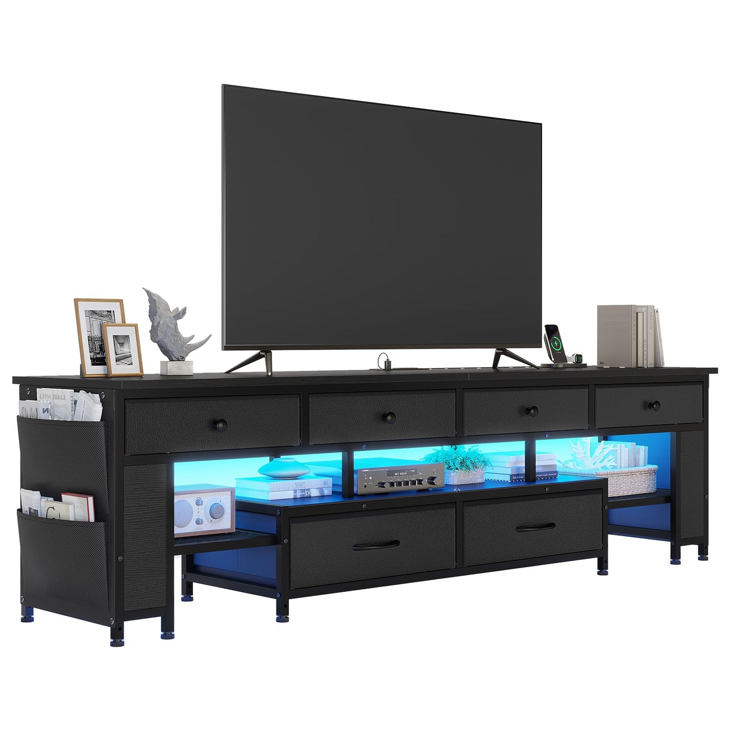 63" Rustic Brown LED TV Stand for 65–75 Inch TVs – Entertainment Center with Power Outlets,