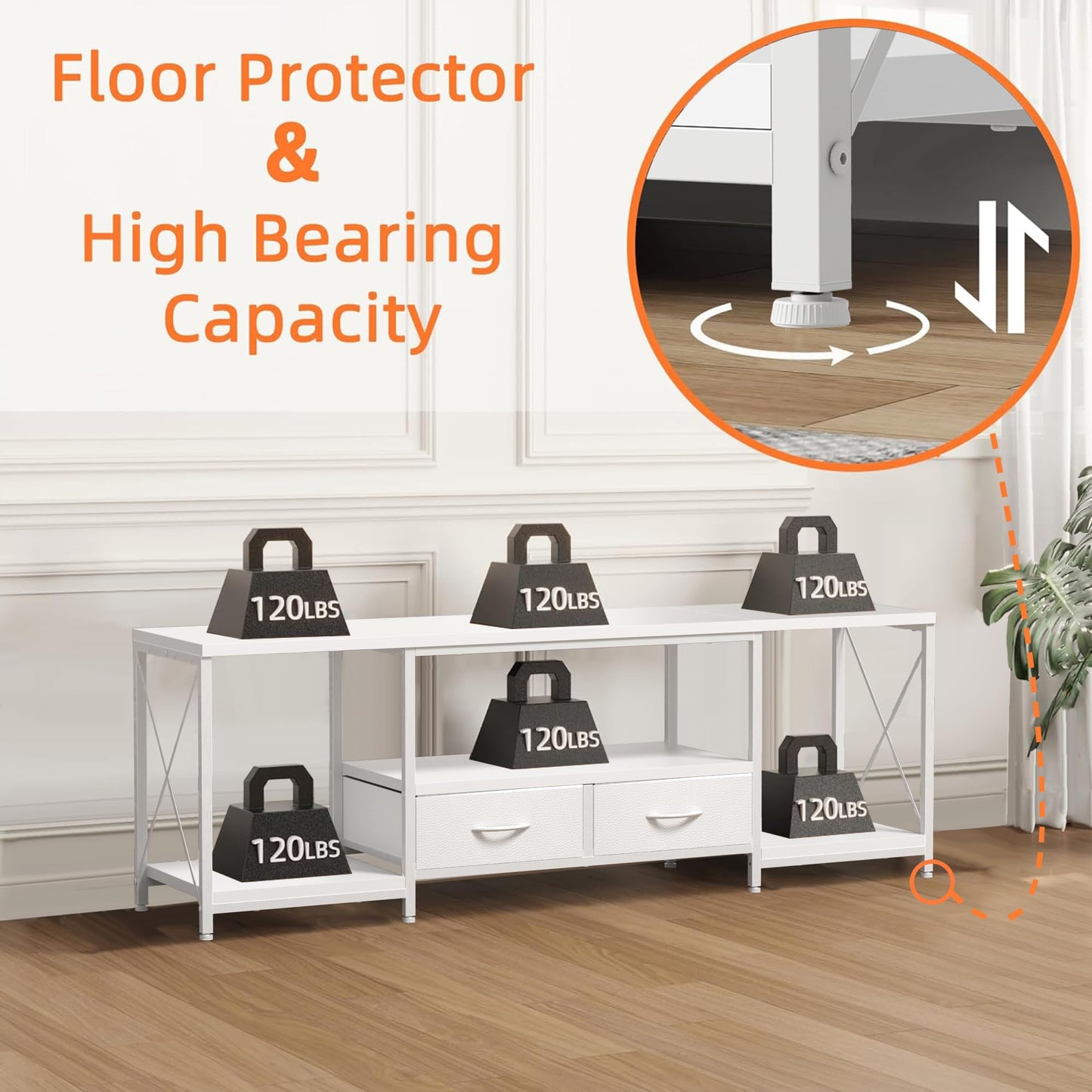 63" Rustic Brown TV Stand for 65–75 Inch TVs – Industrial Entertainment Center with Fabric Drawers