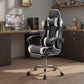 White Pink Gaming Chair with Footrest & Headrest, PU Leather Reclining Office Chair